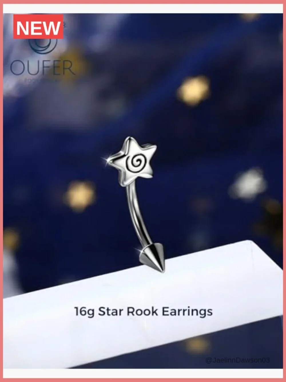 16G Spiral Star Rook Piercing Curved Barbell 8mm Surgical Steel
